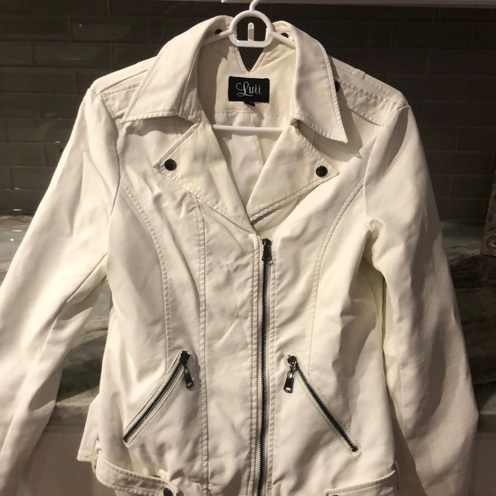 Ivory colored faux leather jacket